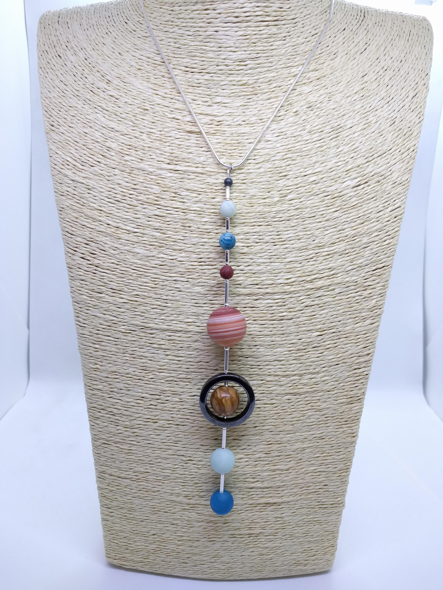 Vertical Alignment Solar System necklace with Saturn's Rings - £90